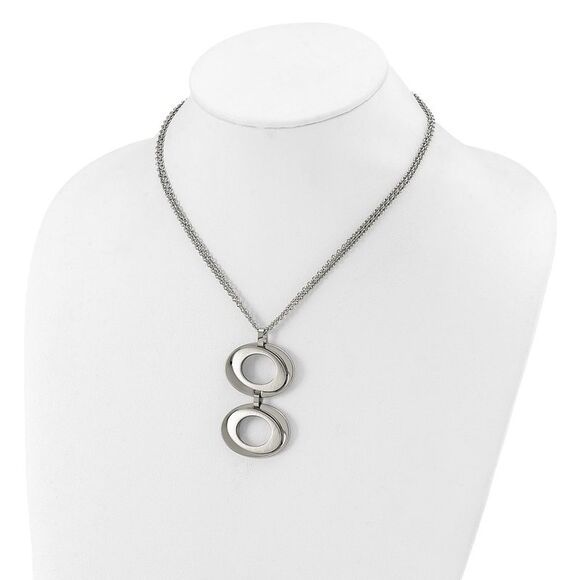 Brushed and Polished Adjustable Steel Necklace 16.5 to 17.5 Inch - Picture 3 of 6
